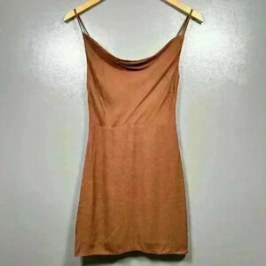 ARITZIA Cowl Neck Strappy A Line Mini Slip Dress Brown Smocked Back  XS